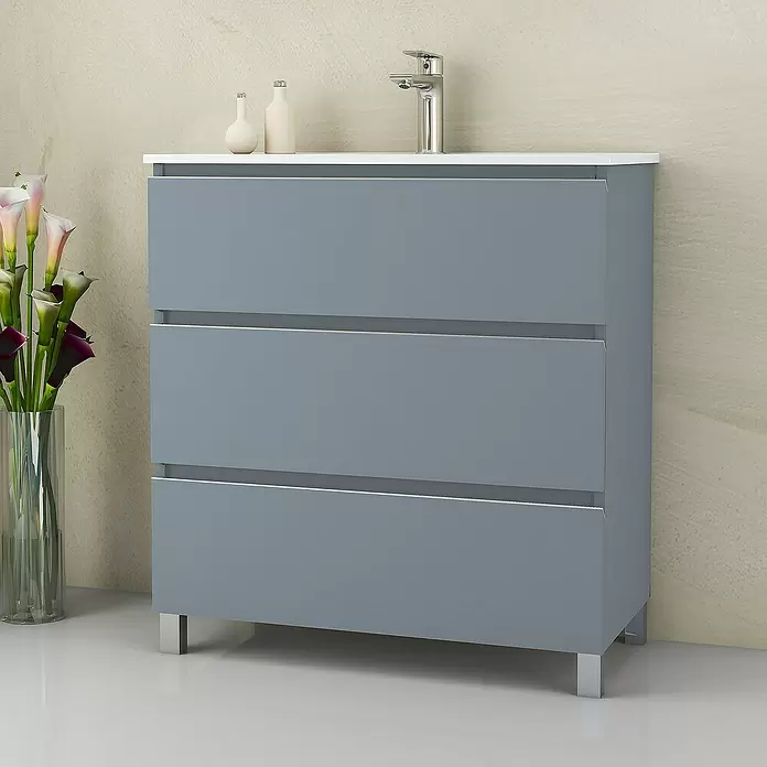 Mueble de lavabo Ons - L x An x Al: 38,6 x 80 x 83,3 cm, Azul, Mate - Foto ambiente