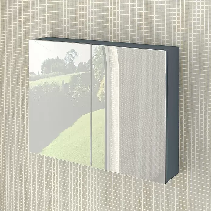 Armario con espejo Ons - An x Al: 80 x 65 cm, Melamina, Azul - Foto ambiente