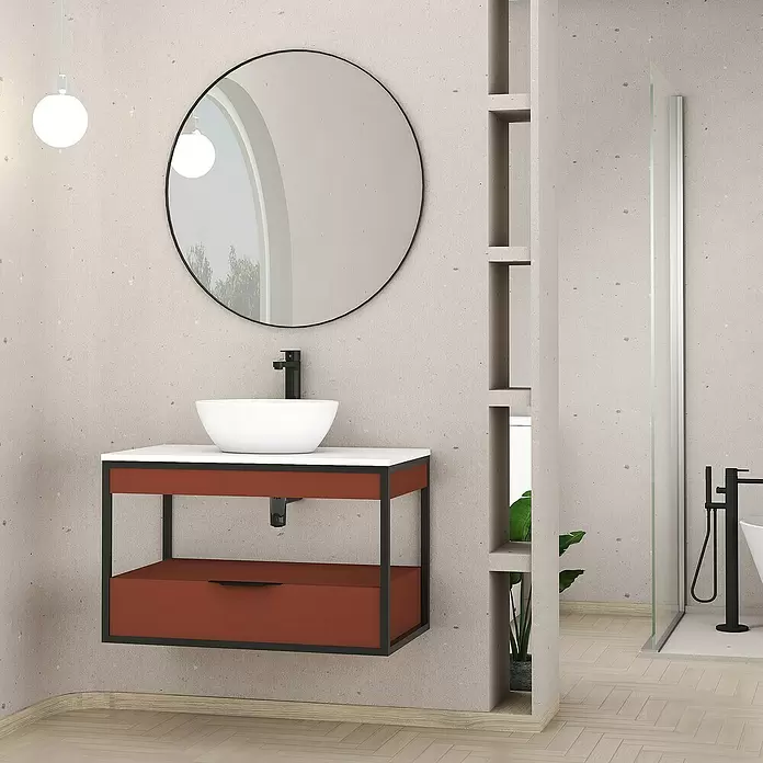 Conjunto de mueble de baño Izaro - 80 cm, 3 piezas, Teja/Blanco, Mate - Foto ambiente