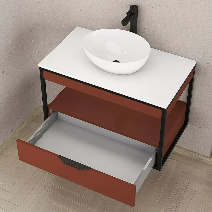 Conjunto de mueble de baño Izaro - 80 cm, 3 piezas, Teja/Blanco, Mate - Foto ambiente