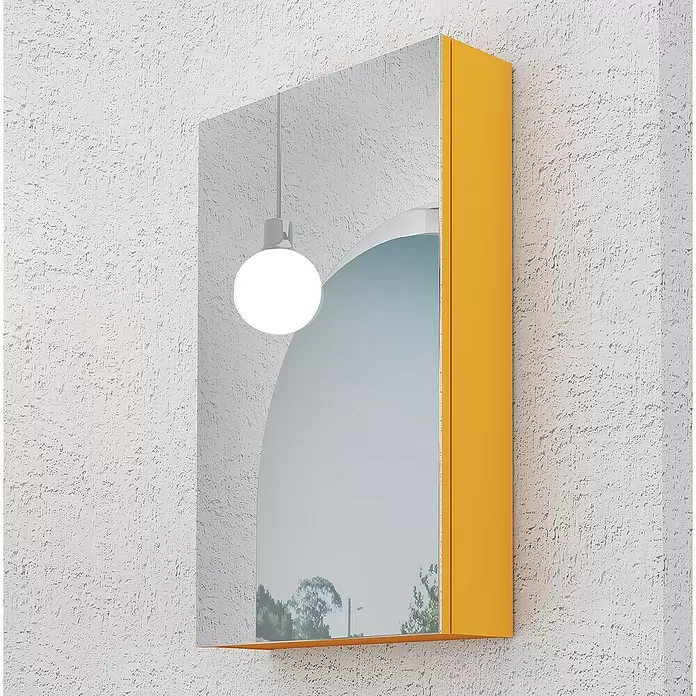 Armario con espejo Buda - An x Al: 48 x 80 cm, Melamina, Mostaza - Foto ambiente