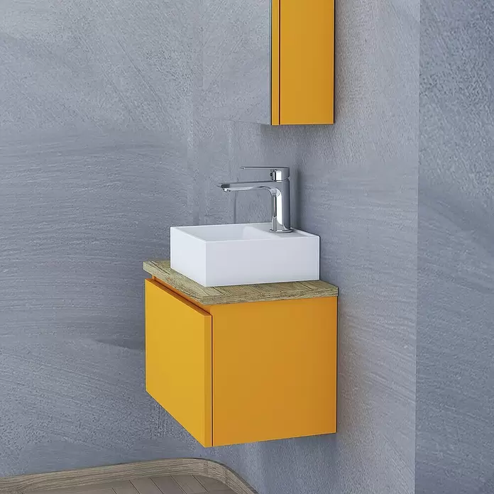 Conjunto de mueble de baño Buda - 50 cm, 3 piezas, Mostaza, Mate - Foto ambiente