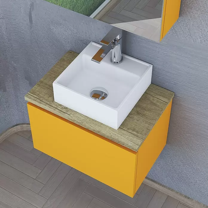 Conjunto de mueble de baño Buda - 50 cm, 3 piezas, Mostaza, Mate - Foto ambiente