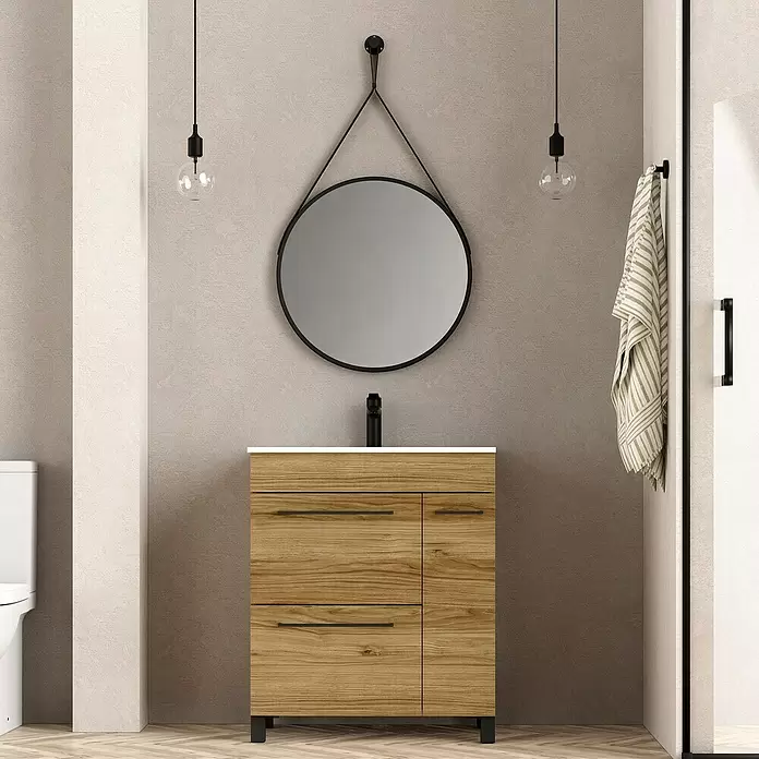 Mueble de lavabo Tabarca - L x An x Al: 44,6 x 70 x 83,3 cm, Roble Guadarrama, Mate - Foto ambiente