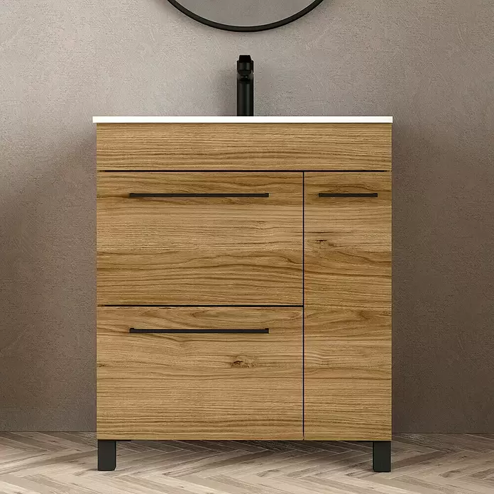 Mueble de lavabo Tabarca - L x An x Al: 44,6 x 70 x 83,3 cm, Roble Guadarrama, Mate - Foto ambiente