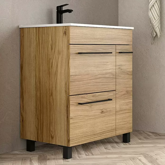Mueble de lavabo Tabarca - L x An x Al: 44,6 x 70 x 83,3 cm, Roble Guadarrama, Mate - Foto ambiente