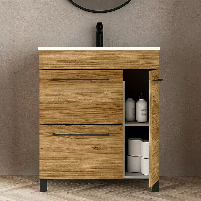 Mueble de lavabo Tabarca - L x An x Al: 44,6 x 70 x 83,3 cm, Roble Guadarrama, Mate - Foto ambiente
