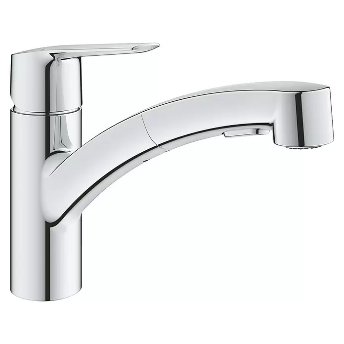 Grohe Start Spültischarmatur QuickFix S-Size - Chrom, Glänzend, Gussauslauf schwenkbar - Diagonale Ansicht