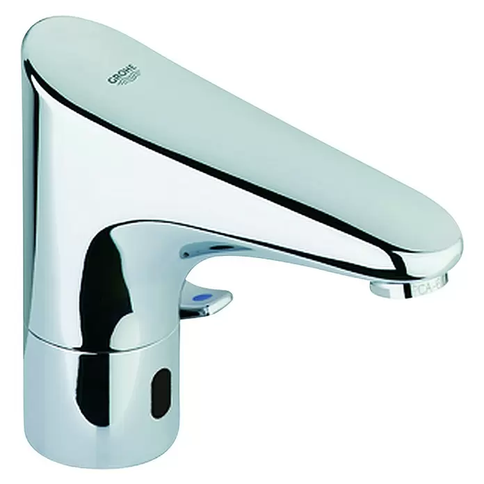 Grohe Europlus Waschtischarmatur mit Temperaturregulierung, batteriebetrieben - Infrarot-Elektronik, Chrom - Diagonale Ansicht