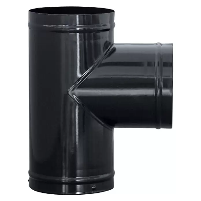 Practic Te para estufas 90º - Diámetro: 150 mm, Negro - Vista de perfil derecho