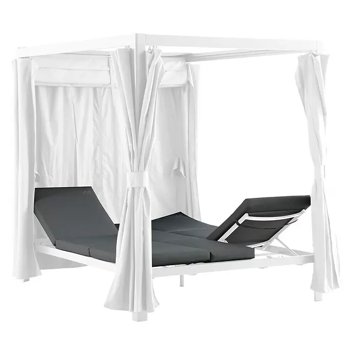 Sunfun Loungeliege Daybed India - L x B x H: 206 x 167 x 200 cm, Aluminium/Polyester, Anthrazit/Weiß - Diagonale Ansicht