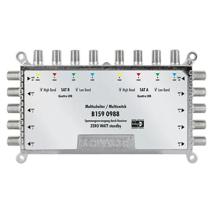 Schwaiger SAT-Multischalter 9 auf 8 - F-Buchse, 950 - 2.150 MHz SAT - Vorderansicht