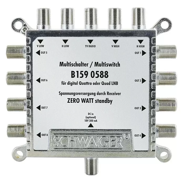Schwaiger SAT-Multischalter 5 auf 8 - 950 - 2.150 MHz SAT, F-Buchse - Vorderansicht