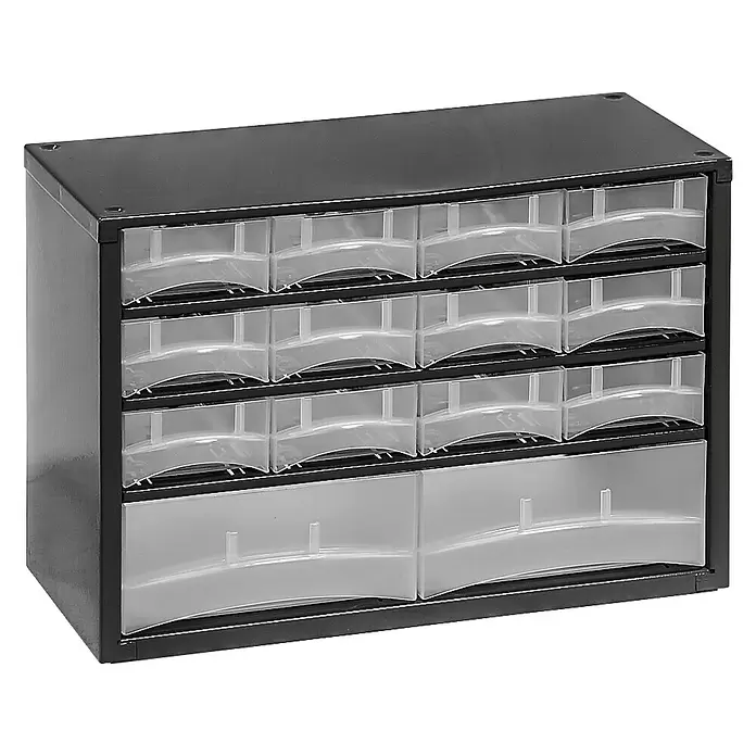 Lockweiler Kleinteilemagazin Sortus CD S 14 - Schwarz, Anzahl Schubladen: 14 Stk. - Diagonale Ansicht