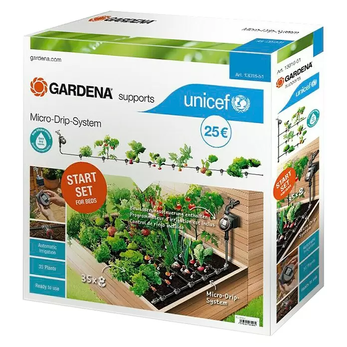 Gardena Micro-Drip Starter-Set Beet automatic UNICEF - Passend für: Bis zu 35 Pflanzen - Diagonale Ansicht