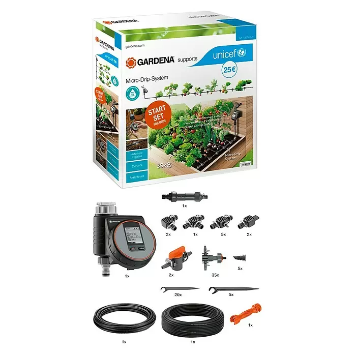 Gardena Micro-Drip Starter-Set Beet automatic UNICEF - Passend für: Bis zu 35 Pflanzen - Diagonale Ansicht
