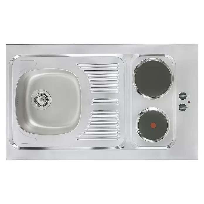 Respekta Minicocina Pantry100 - 100 cm, Con placa de dos fuegos + Nevera, Blanco - Vista descendente