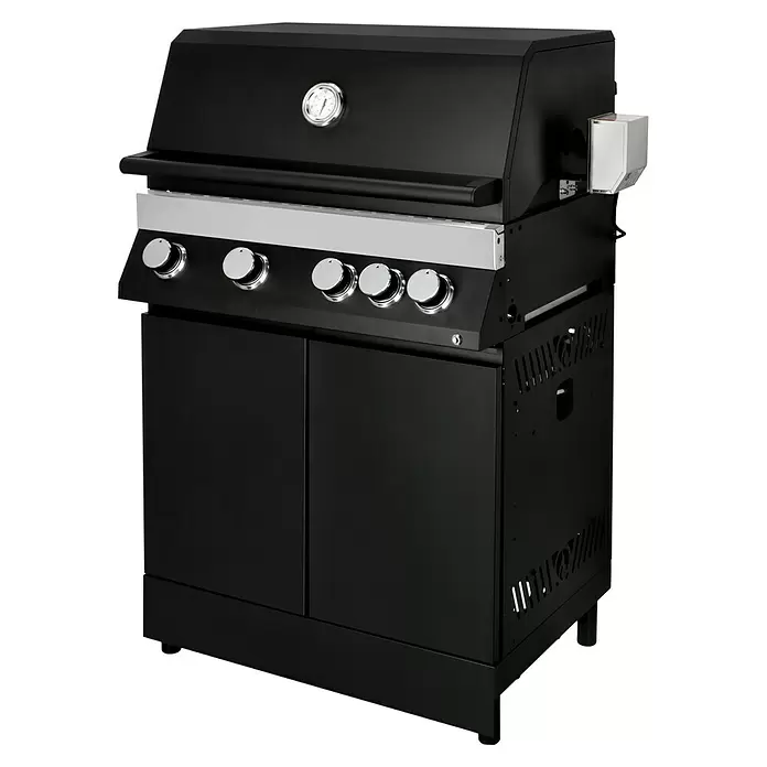 Kingstone KMS Gasgrillküche The Quad Four - Anzahl Brenner: 4, Hauptgrillfläche: 70,2 x 45 cm, 14 kW, Material Rost: Gusseisen - Diagonale Ansicht