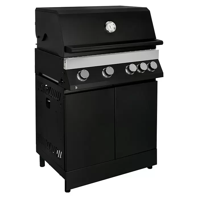 Kingstone KMS Gasgrillküche The Quad Four - Anzahl Brenner: 4, Hauptgrillfläche: 70,2 x 45 cm, 14 kW, Material Rost: Gusseisen - Diagonale Ansicht