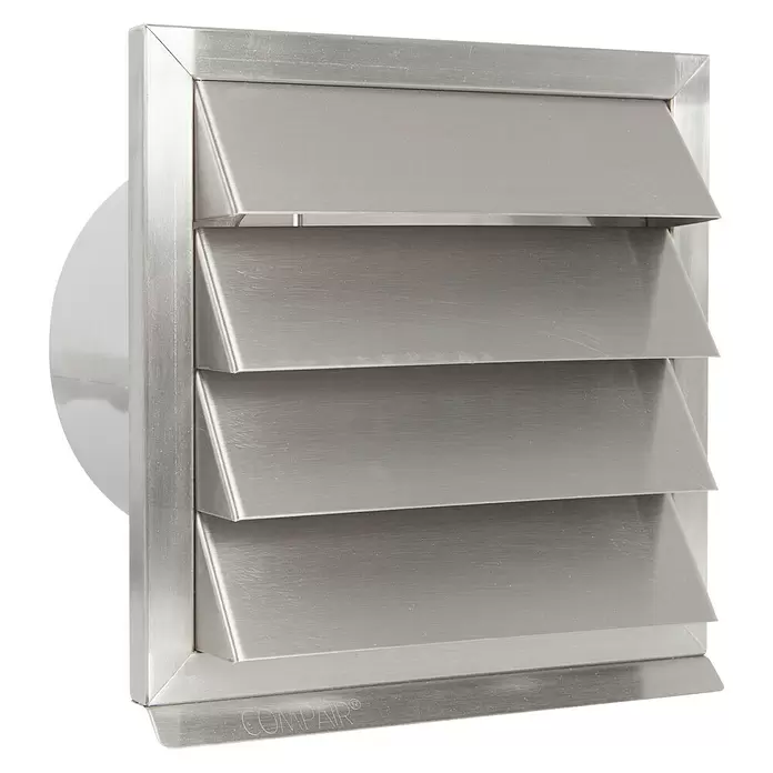 Nedco Gevelrooster Eco+ - Geborsteld RVS, b x h: 190 x 190 mm, Roestvrij staal - Diagonaal zicht