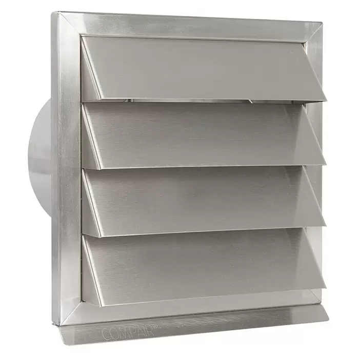 Nedco Gevelrooster Eco+ - Geborsteld RVS, b x h: 190 x 190 mm, Roestvrij staal - Diagonaal zicht