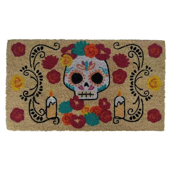 Felpudo de coco Calavera Flores - Multicolor/Natural, 70 x 40 cm - Vista descendente