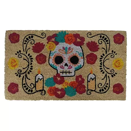 Felpudo de coco Calavera Flores