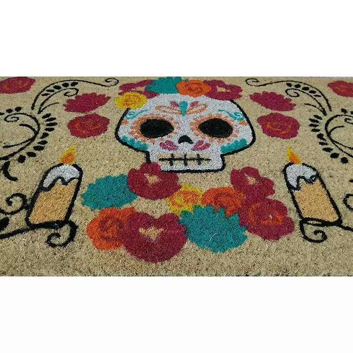 Felpudo de coco Calavera Flores - Multicolor/Natural, 70 x 40 cm - Primer plano