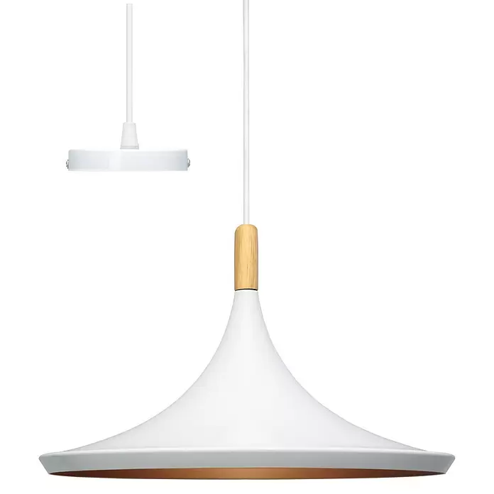 Alverlamp Lámpara colgante redonda Plana - 60 W, Ø x Al: 36 x 19 cm, Blanco, Blanco, E27 - Primer plano