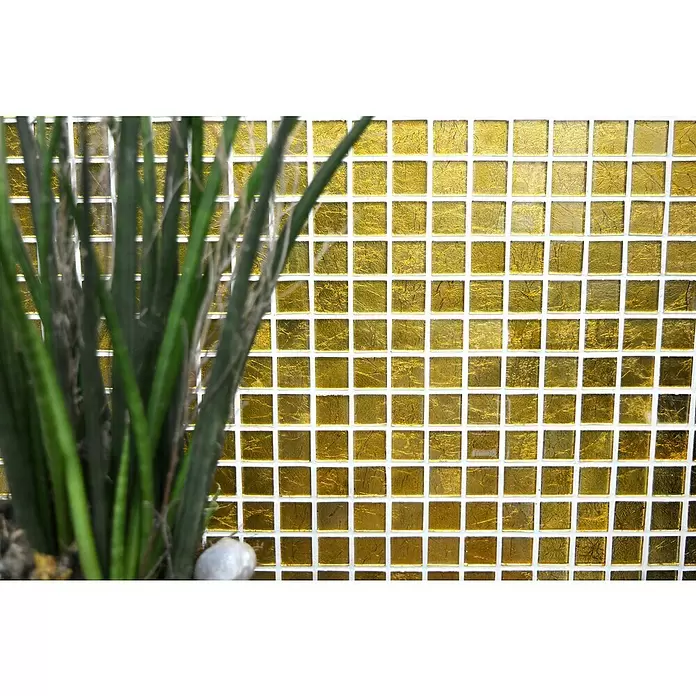 Mozaïektegel vierkant glas Uni CM 4GO10 - 30 x 30 cm, Goud, Glanzend - Close-up