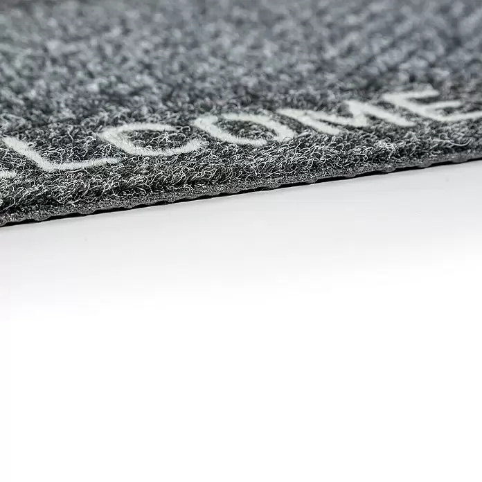 Astra Flocky Color Türmatte - Welcome, Grau/Bedruckt, 60 x 40 cm, 100% Polypropylen - Detailaufnahme