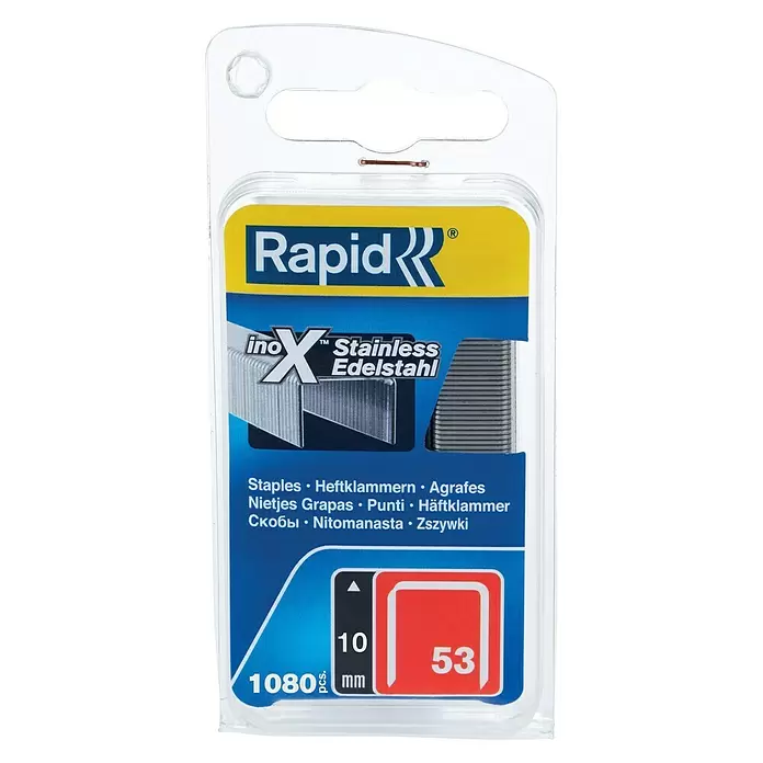 Rapid Heftklammer High Performance 53/10 - Klammertiefe: 10 mm, Edelstahl V2A, 1.080 Stk., Breite: 0,75 mm