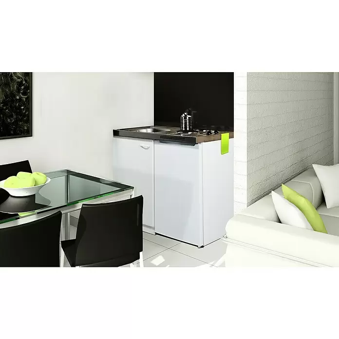 Respekta Minicocina Pantry100 - 100 cm, Con placa de dos fuegos + Nevera, Blanco - Foto ambiente