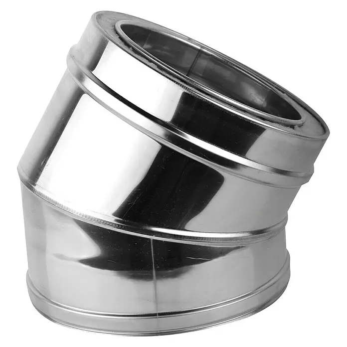 Nedco Kachelpijpbocht Dubbelwandig 30° - Diameter: 150 mm, 30 °, Geborsteld RVS - Diagonaal zicht