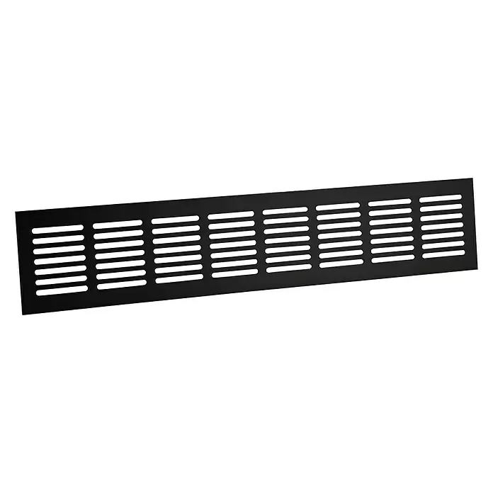 Nedco Ventilatierooster plint - 400 x 80 mm, Zwart, Aluminium - Diagonaal zicht