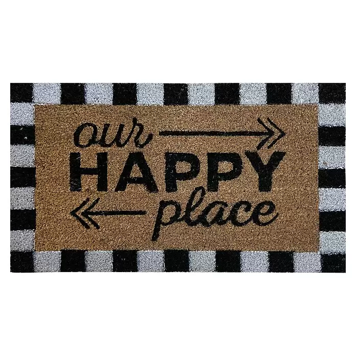 Felpudo de coco Our Happy Place - Blanco/Negro/Natural, 70 x 40 cm - Vista descendente