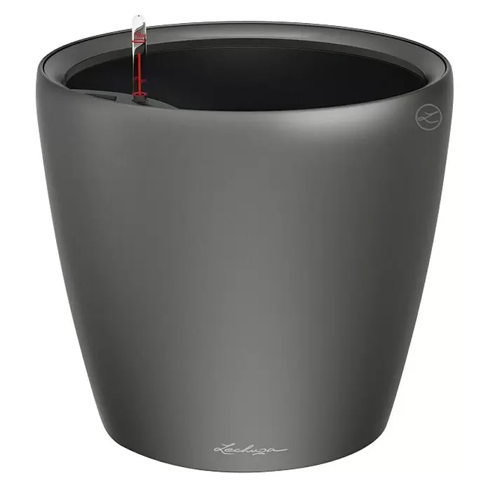 Lechuza Pflanztopf CLASSICO Premium LS - Außenmaß (Ø x H): 36 x 32,5 cm, Kunststoff, Anthrazit metallic - Vorderansicht