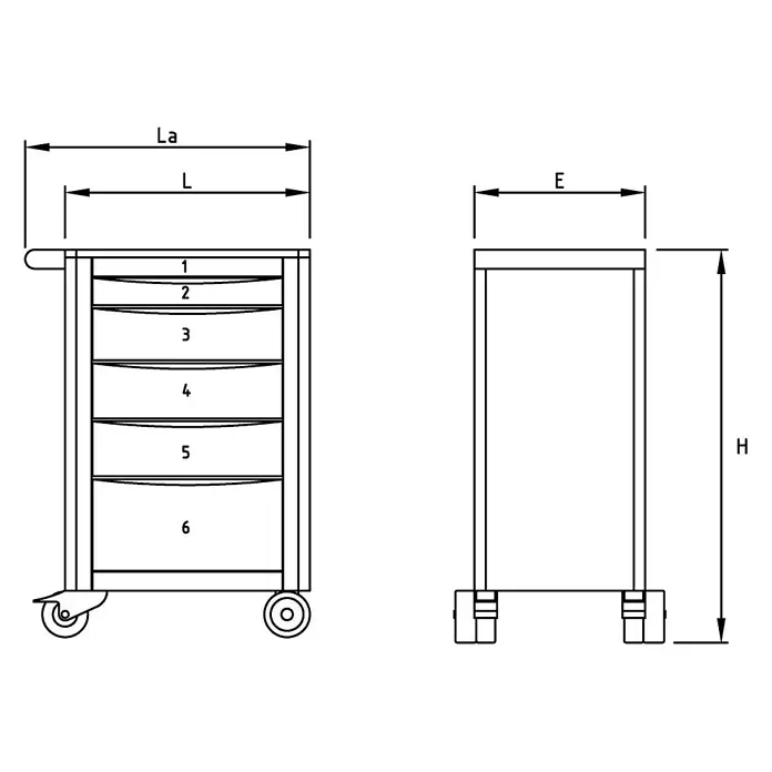 Werkstattwagen - L x B x H: 76 x 46 x 98 cm, Ohne Werkzeug, Anzahl Schubladen: 6 Stk. - Skizze