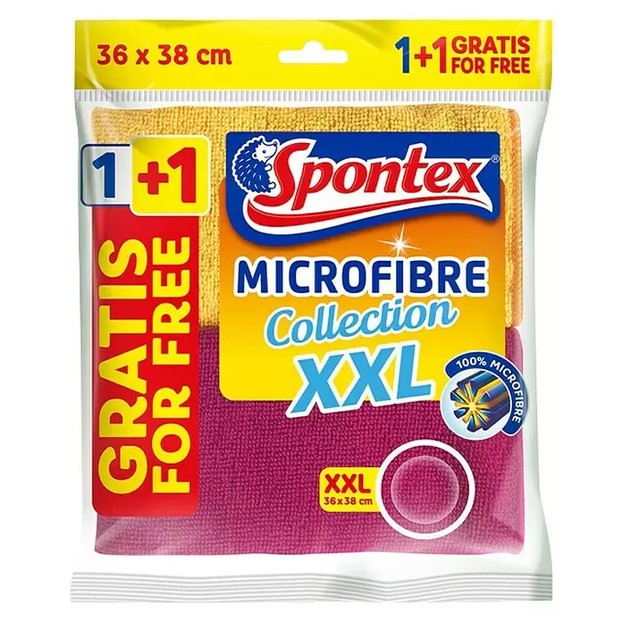 Spontex Bayeta de microfibra pack 1+1 - 2 uds., Microfibra, 36 x 38 cm - Vista frontal