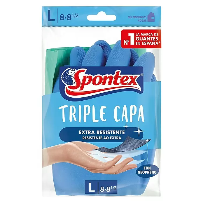 Spontex Guantes domésticos Triple capa - L, Amarillo, Látex - Vista frontal