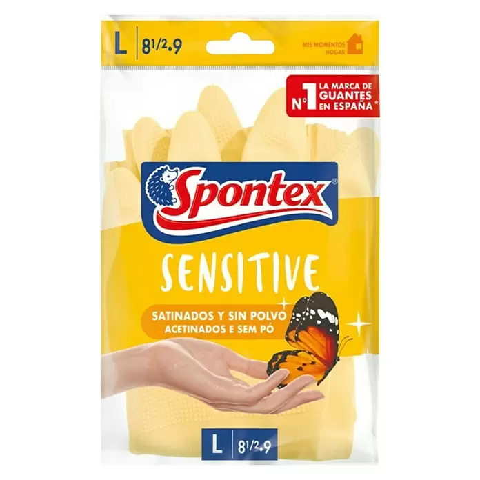 Spontex Guantes domésticos Sensitive - L, Amarillo, Látex - Vista frontal