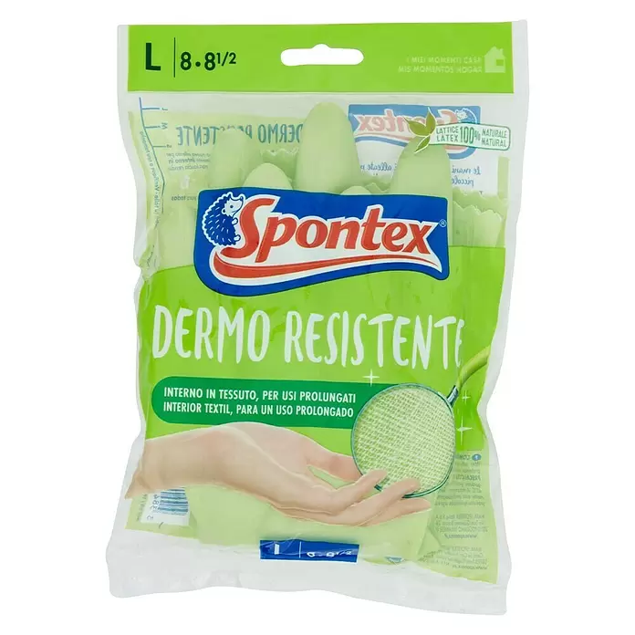 Spontex Guantes domésticos Dermostyle - L, Verde, Látex - Vista frontal