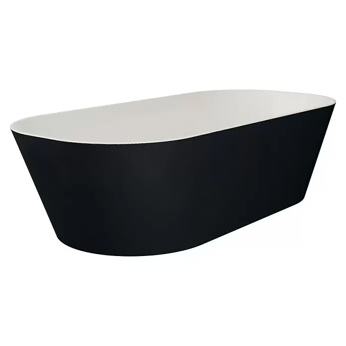 Freistehende Badewanne Torino - L x B: 170 x 80 cm, 268 l, Sanitäracryl, Schwarz/Weiß - Diagonale Ansicht