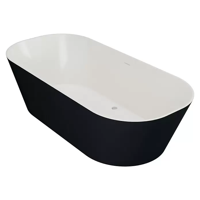 Freistehende Badewanne Torino - L x B: 170 x 80 cm, 268 l, Sanitäracryl, Schwarz/Weiß - Diagonale Ansicht