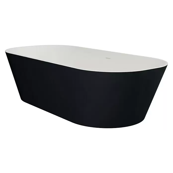 Freistehende Badewanne Torino - L x B: 170 x 80 cm, 268 l, Sanitäracryl, Schwarz/Weiß - Diagonale Ansicht