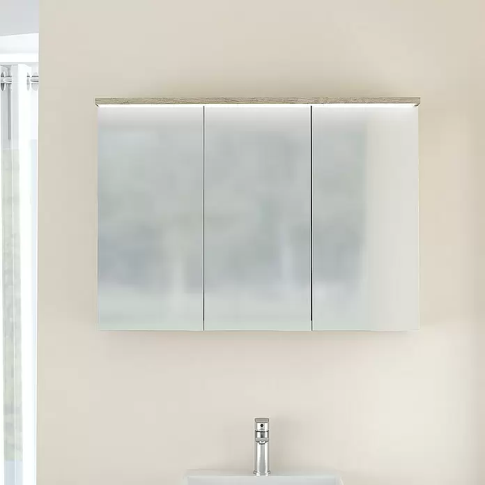 Armario con espejo LED - An x Al: 90 x 66,6 cm, Melamina, Olmo - Foto ambiente