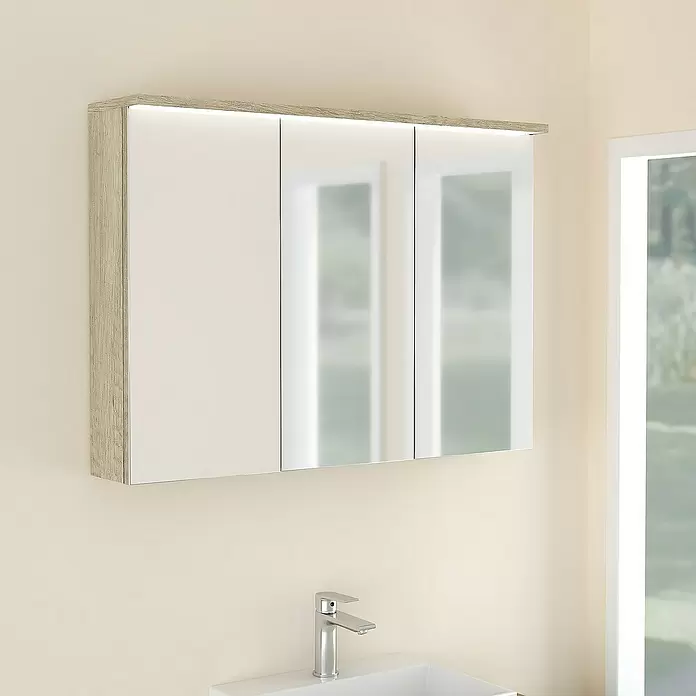 Armario con espejo LED - An x Al: 90 x 66,6 cm, Melamina, Olmo - Foto ambiente