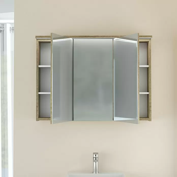 Armario con espejo LED - An x Al: 90 x 66,6 cm, Melamina, Olmo - Foto ambiente