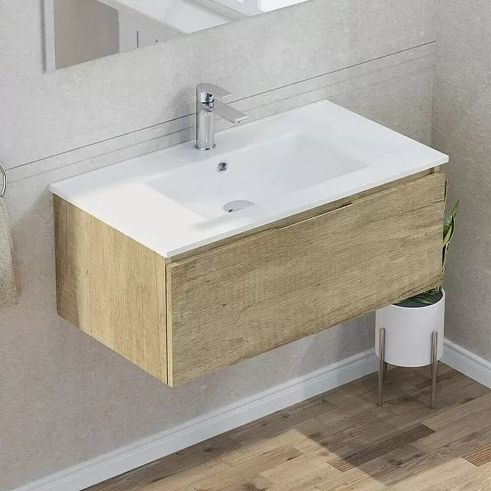 Mueble de lavabo Plano - L x An x Al: 46 x 80 x 32 cm, Olmo - Foto ambiente