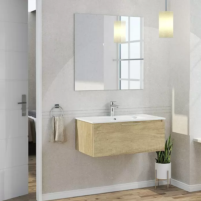 Mueble de lavabo Plano - L x An x Al: 46 x 80 x 32 cm, Olmo - Foto ambiente